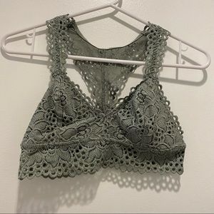 Aerie | Olive Green Lace Crochet V-Neck Pullover Bralette, S